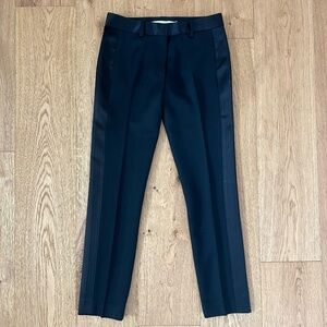 Victoria Beckham Satin Panel Tapered Leg Trousers in Black Size 28